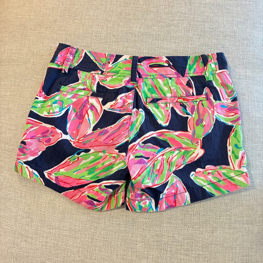 Lilly Pulitzer Callahan‎ Shorts Women 0 Navy Pink Tropical Leaf Preppy Resrt - Picture 2 of 9